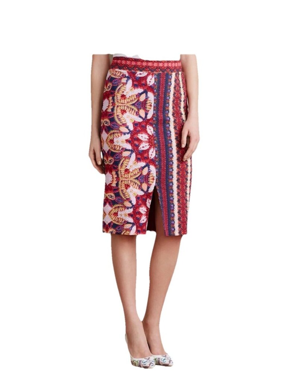 Anthropologie Maeve Marala Soft Knit Midi Pencil Skirt Berry Floral Size S Boho - Picture 4 of 10